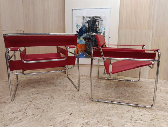 Image 1 of KNOLL Studio Set van 2 WASSILY B3 fauteuils (NIEUW) in rood leer