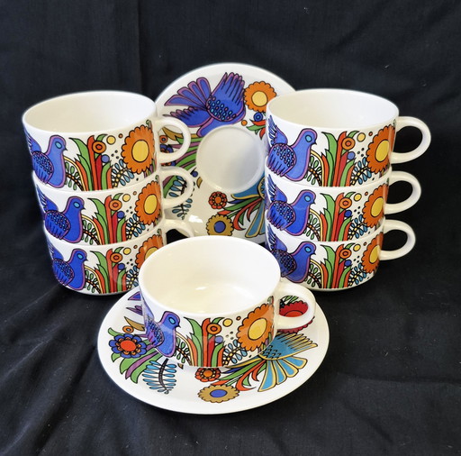 7 tazas de café Villeroy & Boch Acapulco + 2 platillos con logotipo marrón