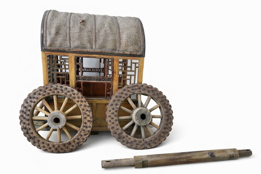 Palanquín chino antiguo, silla de manos, circa 1900, con ruedas