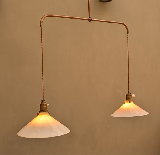 Suspension double années 50, Verre, Textile, Marron (photo 7 sur 12)