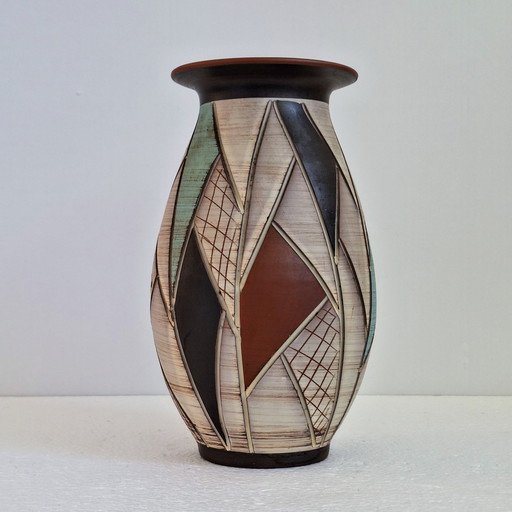 Vase Sgrafitto sawa by Ritz ceramics 1960s