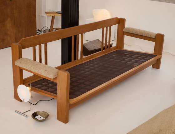 Image 1 of Vintage 3-seater sofa in solid elm, Maison Regain, circa 1970/80