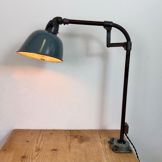 Image 1 of Industrial Grey Enamel Workshop Table Lamp from Siemens, 1950s