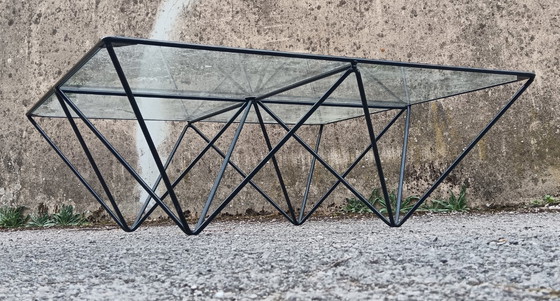 Image 1 of Mesa de centro de metal y cristal, 1980.