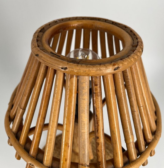 Image 1 of Lampe de table vintage en bambou et rotin – Style milieu du siècle