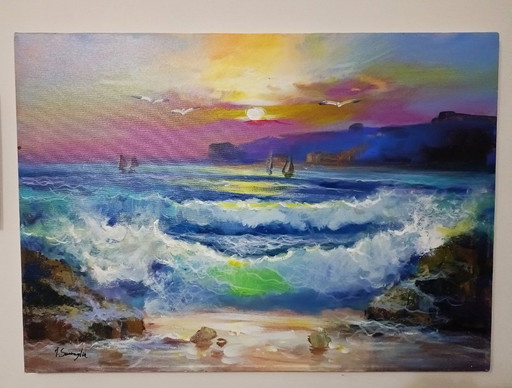 Mario SMERAGLIA - Tempête au coucher du soleil - Peinture de l'artiste