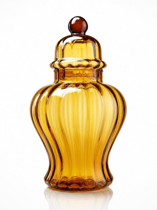 Snoepkom van geblazen amberkleurig glas uit Empoli, Italië, vintage jaren 1980-1990.