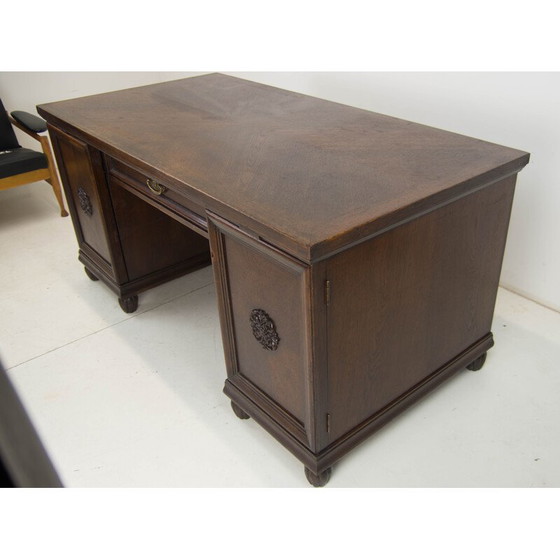 Image 1 of Vintage freestanding desk in wood and brass, 1920s