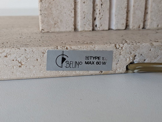 Image 1 of Lampe de table vintage en travertin et laiton de Belino (Belgique) | Années 1970