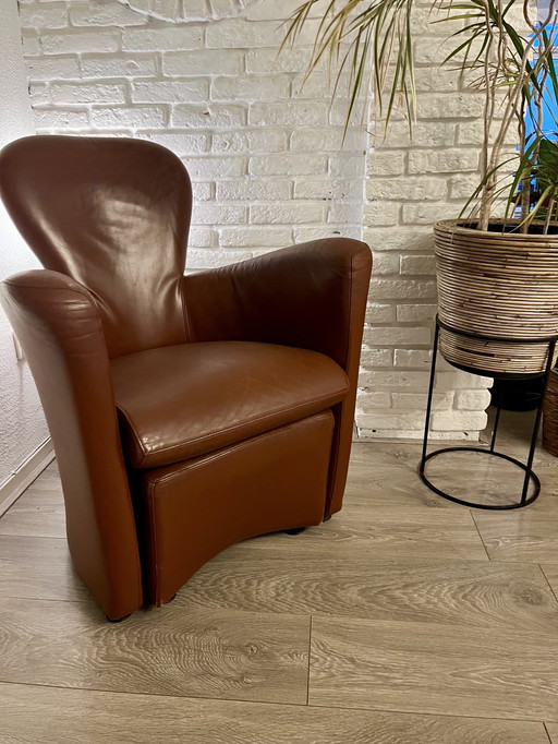 Amphora Leolux with pouf - design - brown - genuine leather - chestnut