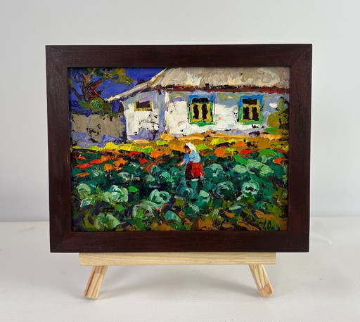 Original Oil Painting Summer Village Landscape The beds smell like home