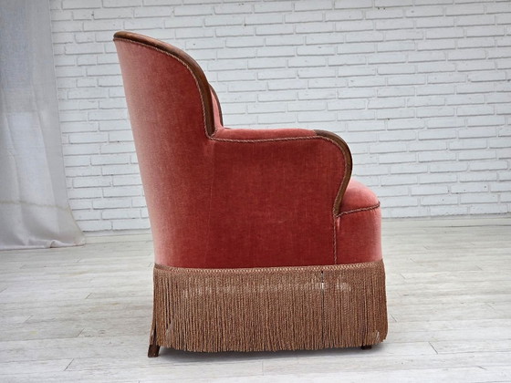 Image 1 of Divano danese a 2 posti, anni '30, velluto rosa salmone, legno di frassino.