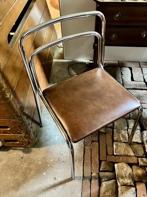 Meurop vintage designstoel met cognackleurige zitting – Eetkamerstoelen, Chrome (photo 7 of 7)