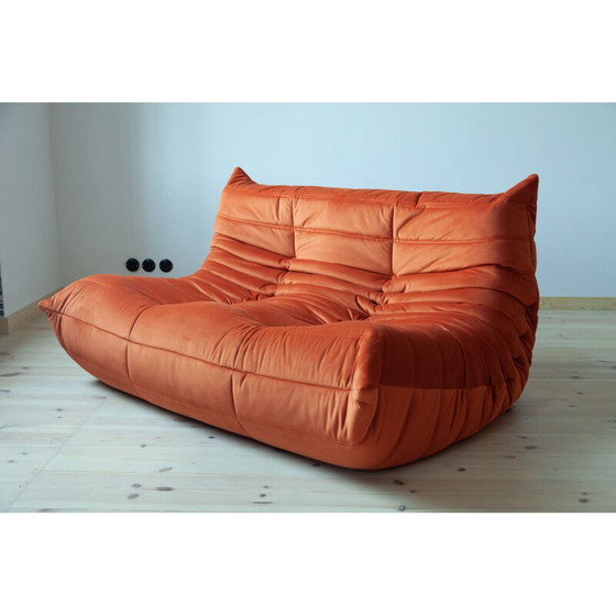 Image 1 of Togo vintage woonkamer set in oranje fluweel van Michel Ducaroy voor Ligne Roset, Frankrijk 1973