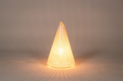 Conical Murano glass lamp with white striped pattern.  From the '70s.