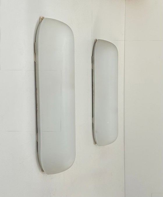 Image 1 of Coppia di applique oblunghe d'epoca, opaline, Francia 1970