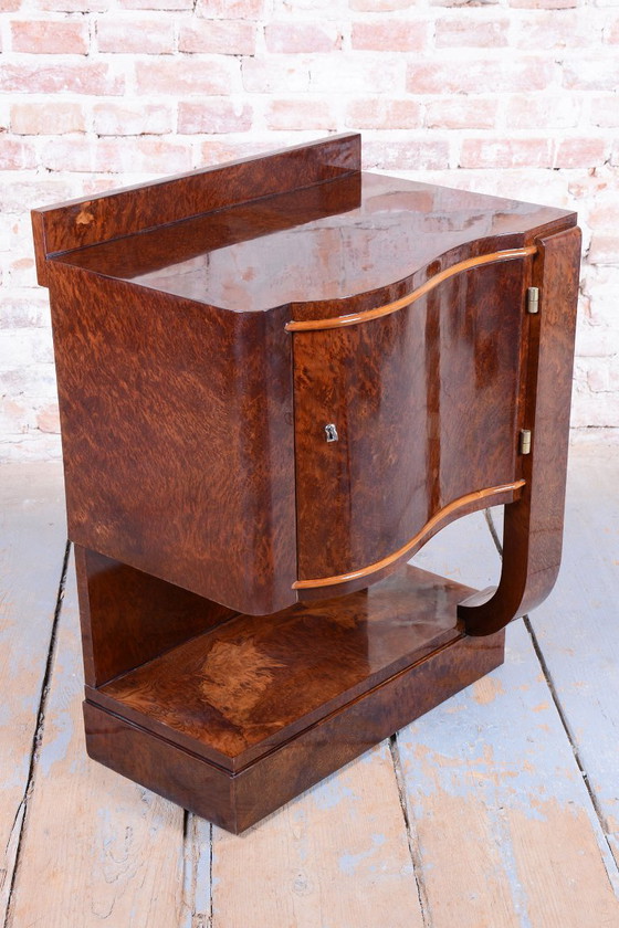 Par de mesitas de noche Art Déco restauradas, de madera de haya, de estilo polaco recuperado, Francia, (photo 2 of 19)