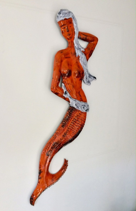 Image 1 of Studio Pottery Wall Art Sculpture Mermaid Mermaid, Belgium 1960s