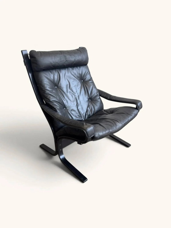 Vintage "Siesta" armchair by Ingmar Relling from 1965 in black leather., Relling (Ingmar), Scandinavian (photo 4 of 6)