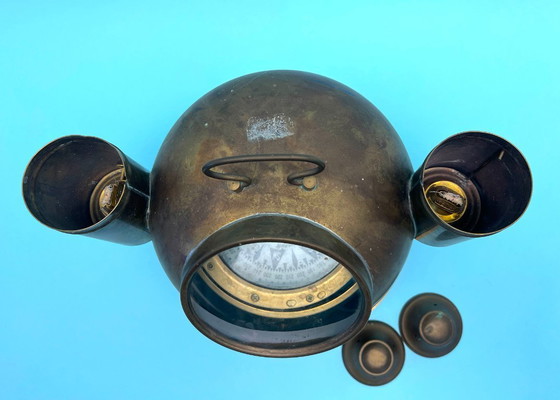 Image 1 of Alter Schiffskompass Messing mit Lichtern / Petroleum / Rettungsbootkompass Nr. 323 GREAT BRITAIN England 1926 + Schiff