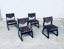 Vintage MCM 1970's set of 4 Black Stained Wood Dining Chairs
