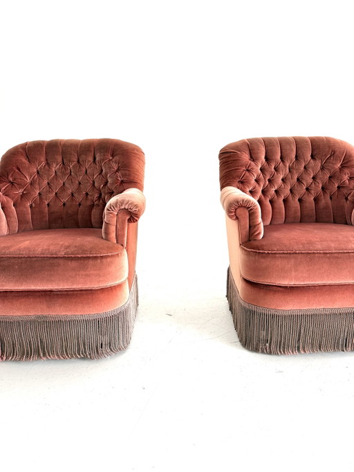 Set Van 2 Vintage Velours Fauteuils ‘60 – Wood, Metal (photo 2 of 8)