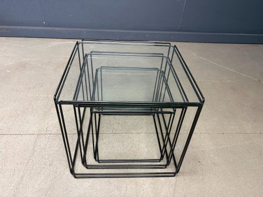 Mesas nido Isocele de Max Sauze, década de 1970. – bijzettafels, Glass, Metal (photo 2 of 7)
