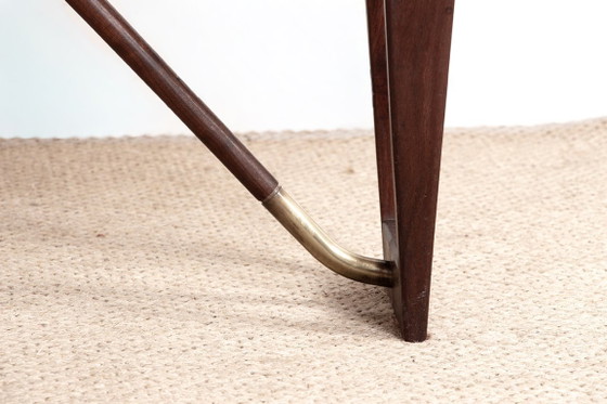 Image 1 of Scrivania danese a forma di "boomerang" in teak e ottone, disegnata da Peter Lovig Nielsen nel 1968.