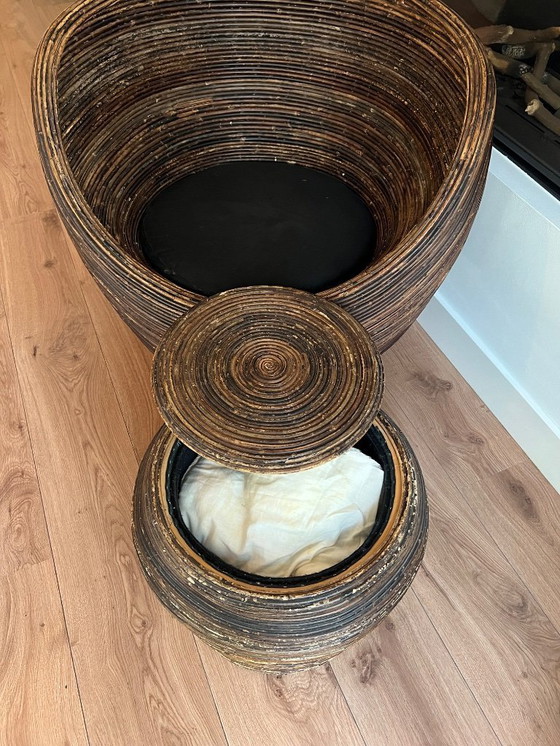 Image 1 of Rieten/rotan loungestoel + poef met opbergruimte – Crespi-stijl