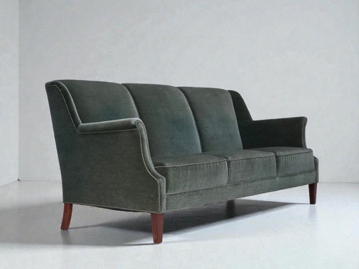 1960s, Danish 3-seater sofa, original turquoise-green furniture velour.
