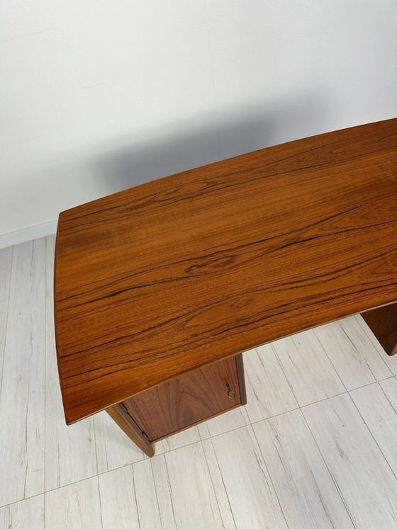 Image 1 of Vintage Curved Danish Teak Writing Desk, Mid-Century Modern Design, 1960s