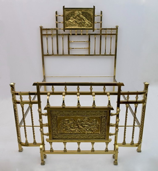 Lit double en laiton italien Art Nouveau, début des années 1900