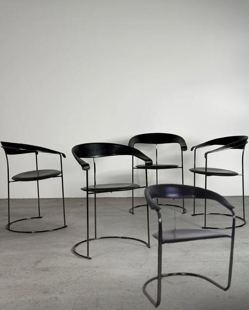 Suite de 5 Chaises Cuirs, Canasta d' Arrben Italy Vintage 1980