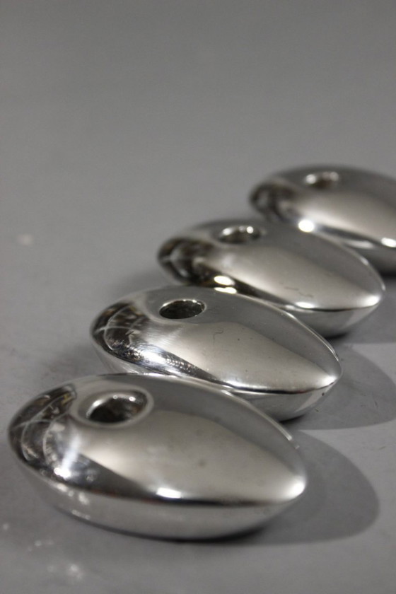 Image 1 of Bougeoirs galets vintage métal argenté design moderniste 1970s
