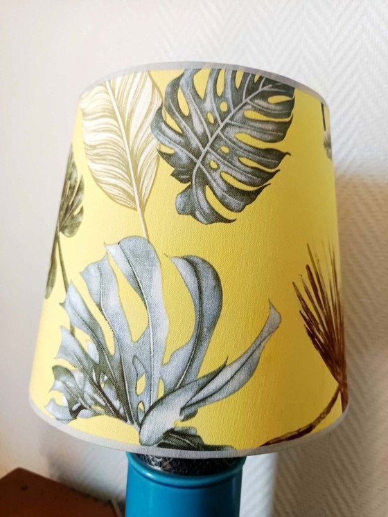 Image 1 of Blue ceramic lamp with claw feet and foliage lampshade