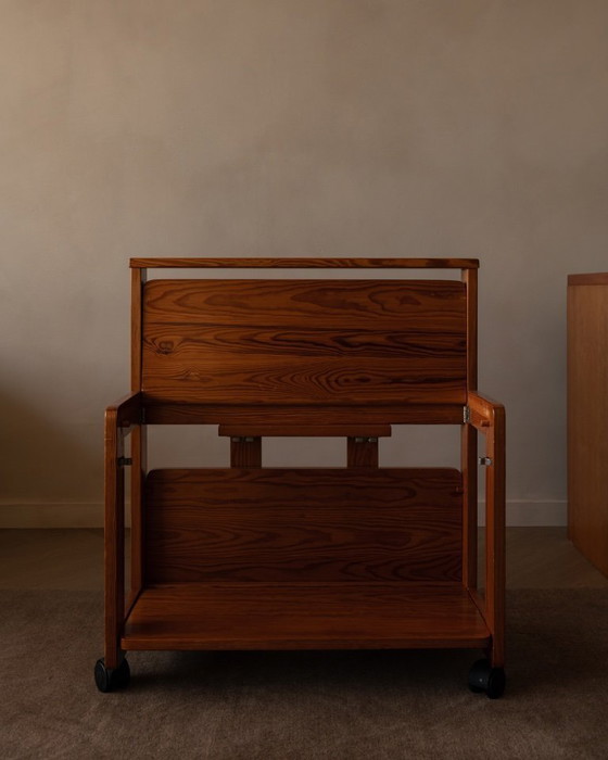 Image 1 of Carrello di servizio pieghevole vintage in pino, anni '70