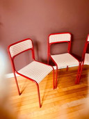 3 Danish red chairs