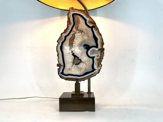 Image 1 of Lampe de table vintage en tranches d'agate en laiton, 1970