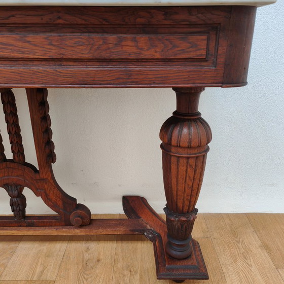 Image 1 of Antique French side table, hall table, side table with marble top