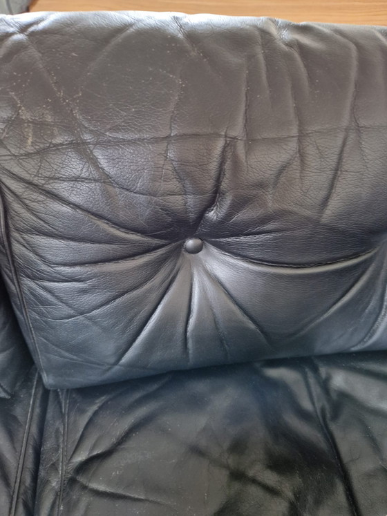 Image 1 of Mid-Century Modern Scandinavian Black Leather and Wood Monte Carlo Sofa by Ingvar Stockum, 1965