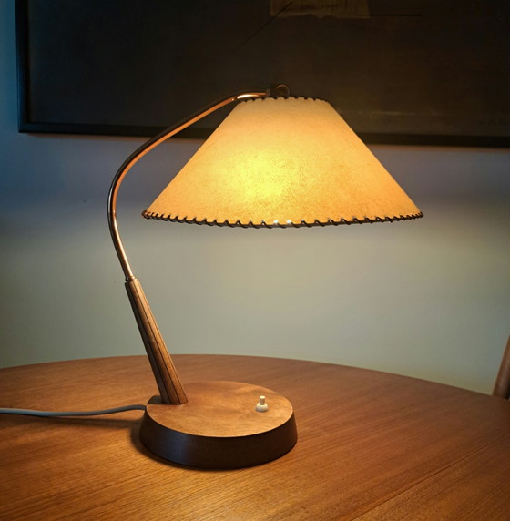 TEMDE Vintage Table Lamp Teak Wood Mid-Century 60s / 70s Adjustable Shade Design Object – Leather, Brass (photo 7 of 9)