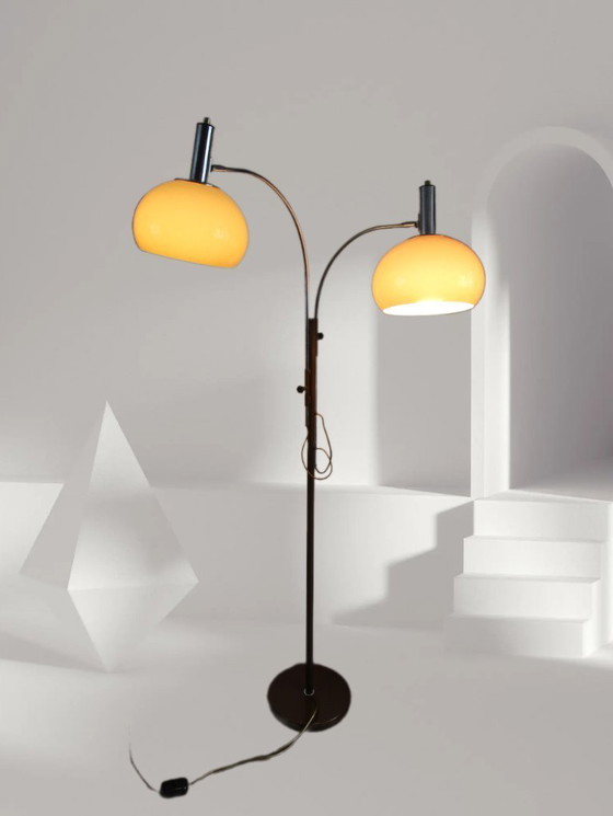 Image 1 of Dijkstra - Zeldzaam model - Space Age Design / MCM Vloerlamp met twee kappen