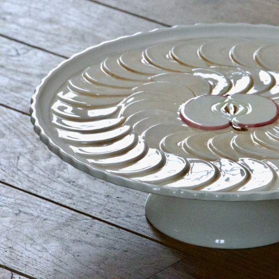 Image 1 of Large earthenware pie dish on a pedestal, apple pie