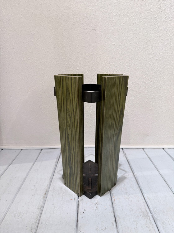 Portaombrelli Vintage Brutalist Space Age, Legno, Metallo, Verde (foto 7 di 7)