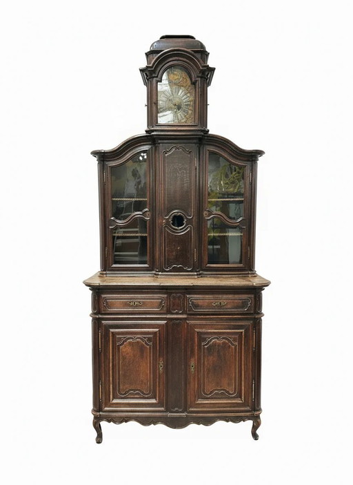 Armario francés antiguo con reloj – vitrinekasten, Wood, Glass