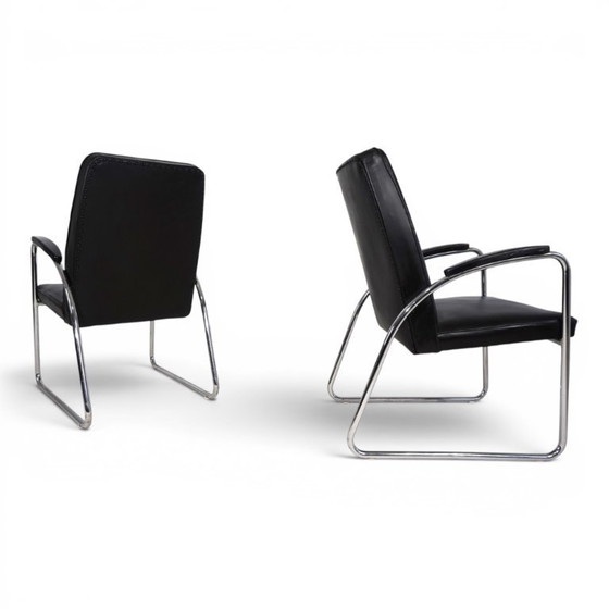 Image 1 of Set van 2 Bauhaus Streamline leren fauteuils met buisvormig stalen frame, 1930