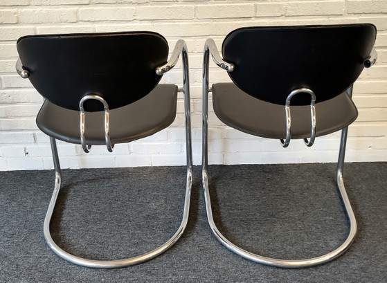 Set Van Twee Effezeta Sledestoelen – Eetkamerstoelen, Chrome, Metal (photo 12 of 12)
