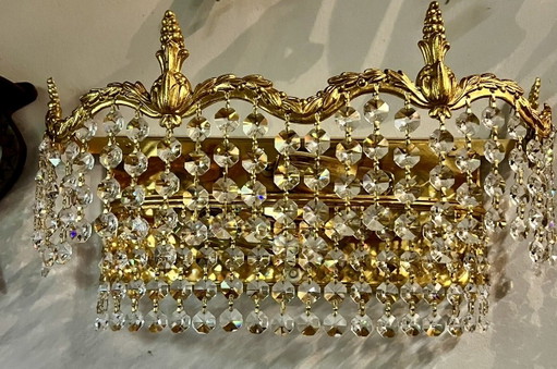 Vintage Grote Kristallen Wandlamp – wandlampen, Crystal, Brass