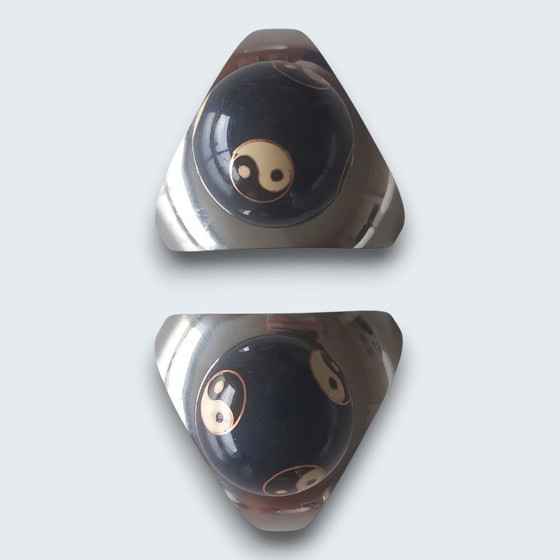 Image 1 of Set di sfere per meditazione di design – Yin Yang – Supporti in acciaio inossidabile – sfere sonore