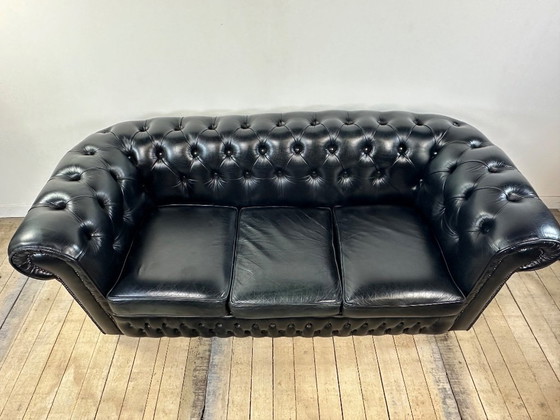Image 1 of Divano Chesterfield vintage anni '80 in pelle nera